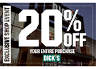 20% off at Garner Dick's Aug 8-11